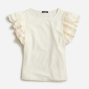 NWT J. Crew Ivory Ruffle Short Sleeve Top, S